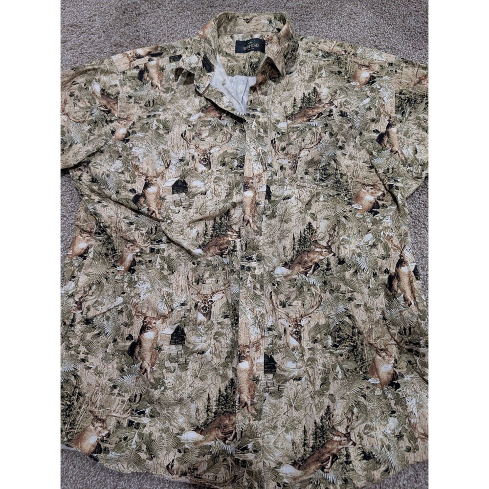RedHead Men's XL Camo Deer Print Button Up Collared Short Sleeve Shirt